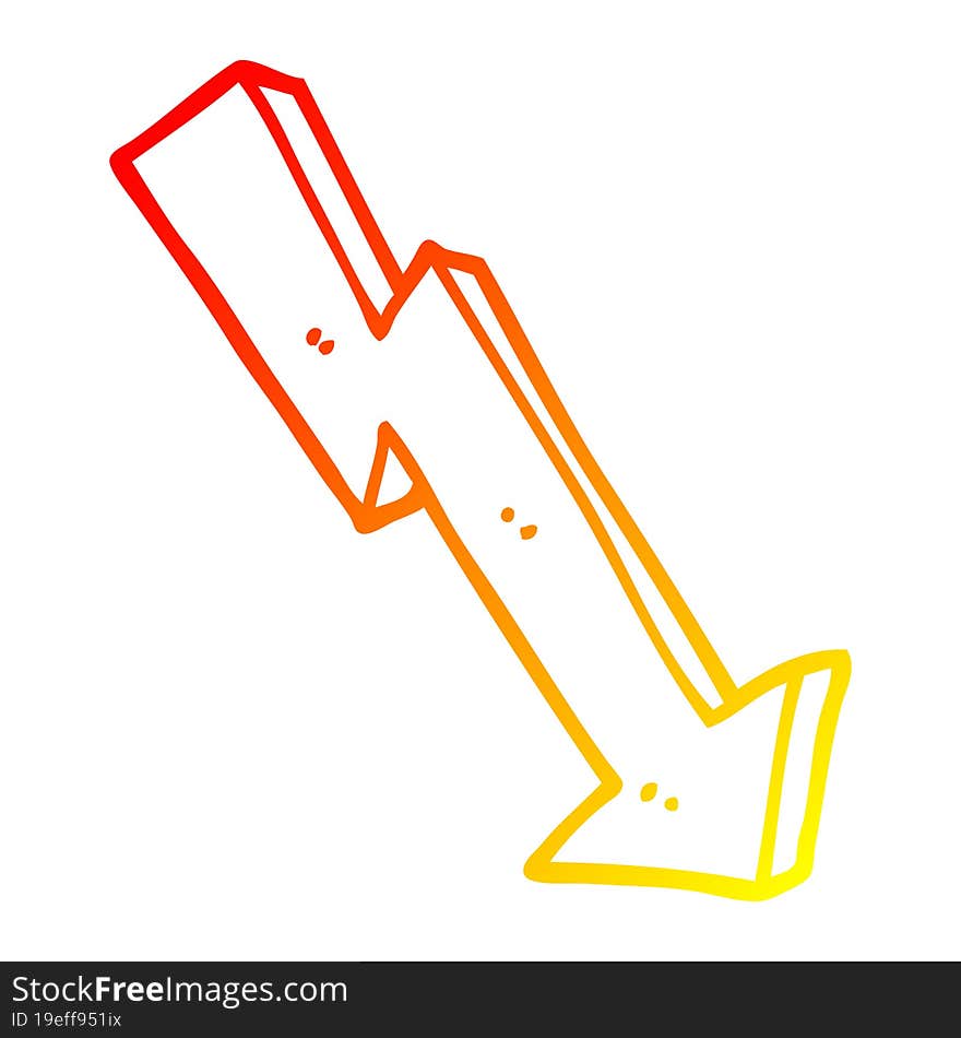 warm gradient line drawing of a cartoon business loss arrow