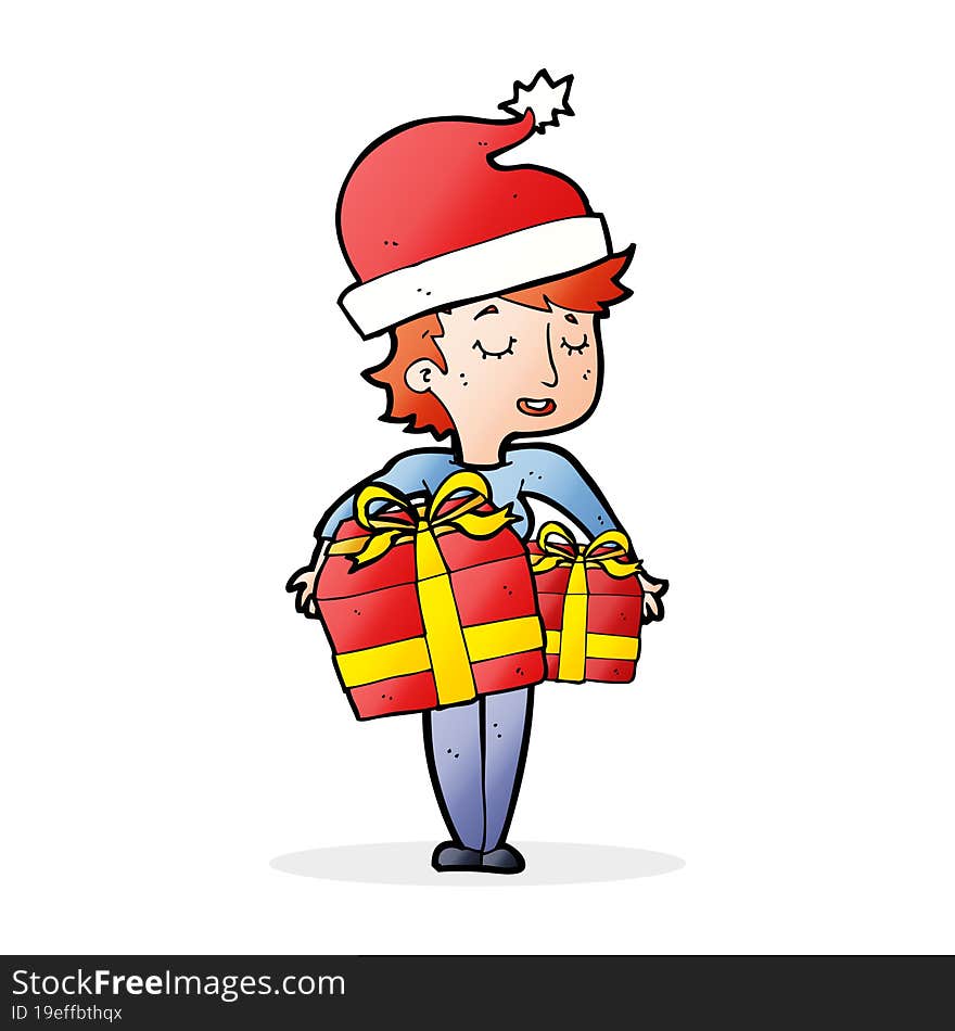 cartoon woman with gifts