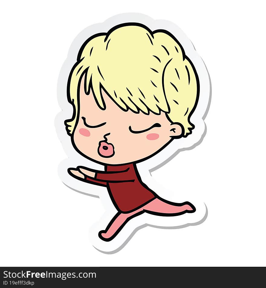 sticker of a cartoon woman with eyes shut