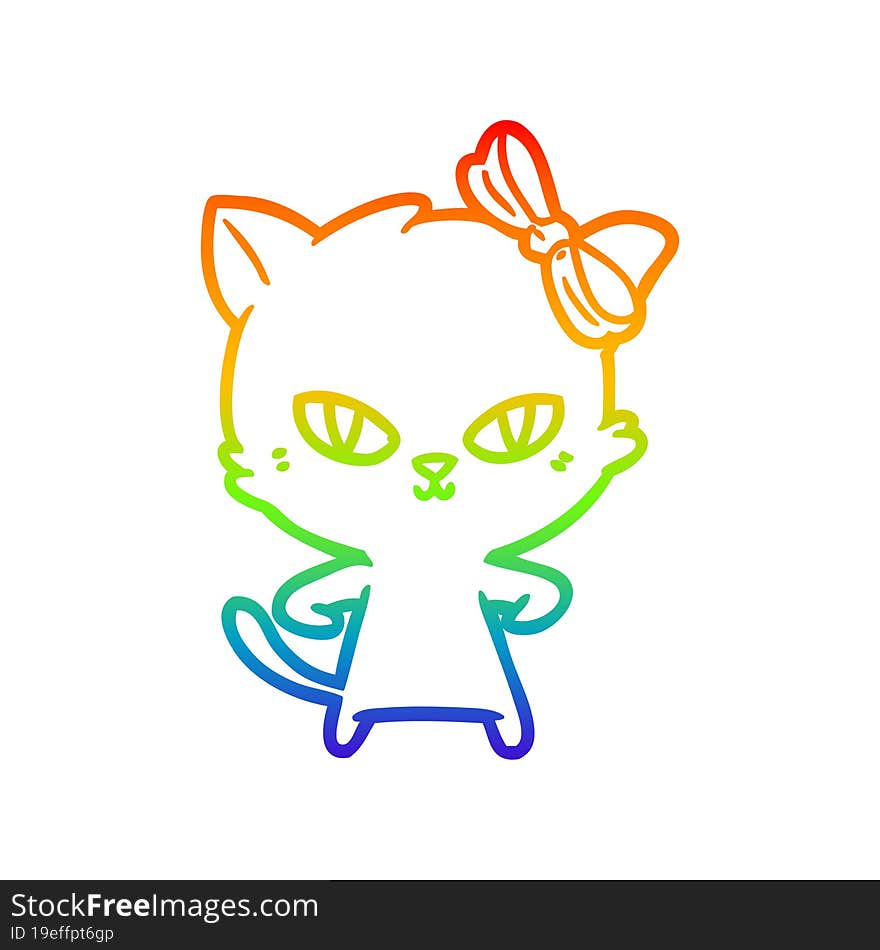 rainbow gradient line drawing of a cute cartoon cat