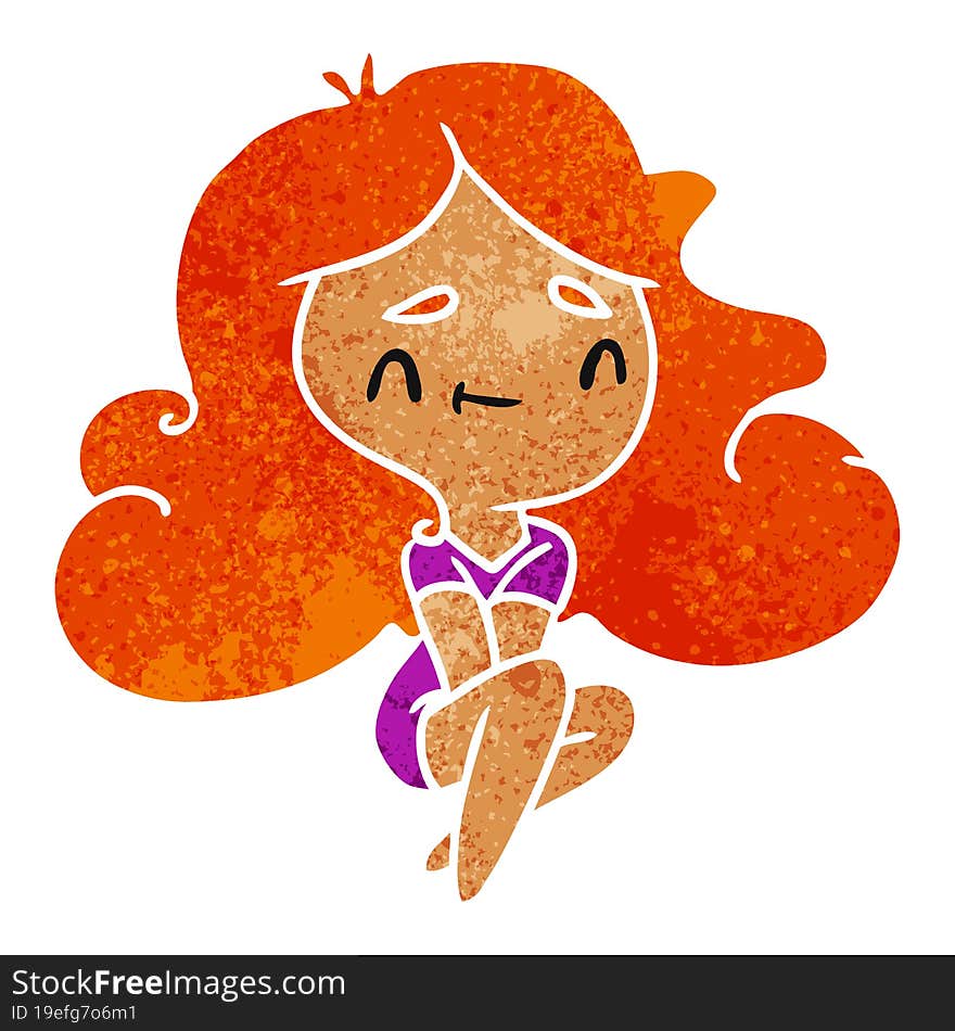 retro cartoon illustration of a cute kawaii girl. retro cartoon illustration of a cute kawaii girl