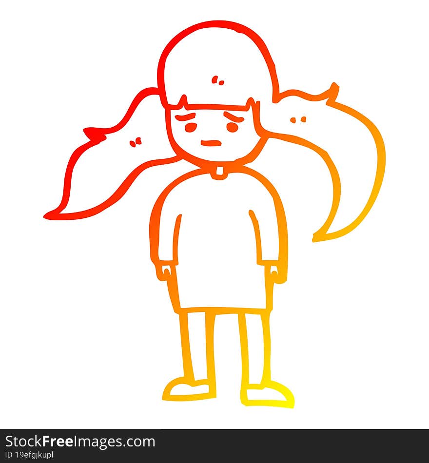 Warm Gradient Line Drawing Cartoon Girl With Long Hair