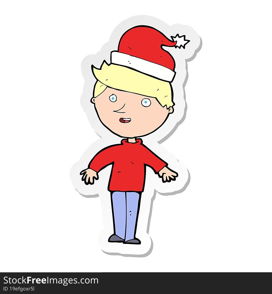 Sticker Of A Cartoon Boy In Santa Hat