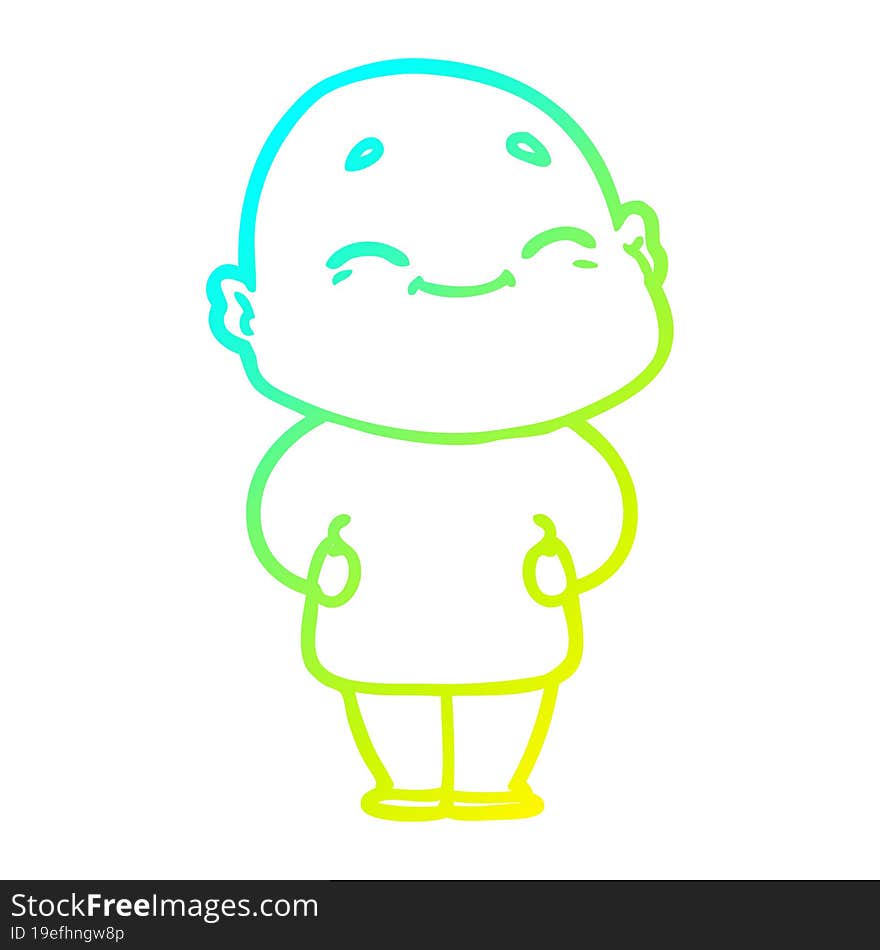 Cold Gradient Line Drawing Cartoon Happy Bald Man