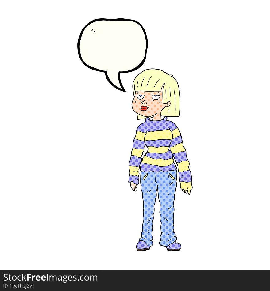 comic book speech bubble cartoon woman in casual clothes