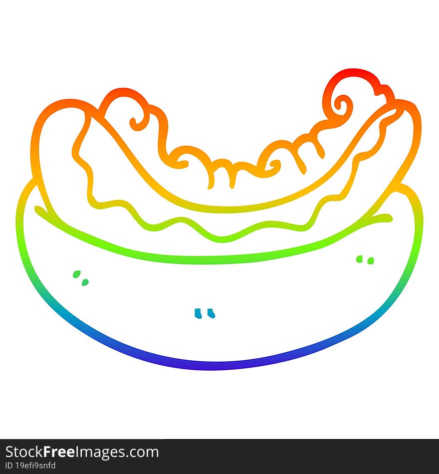 Rainbow Gradient Line Drawing Cartoon Hotdog