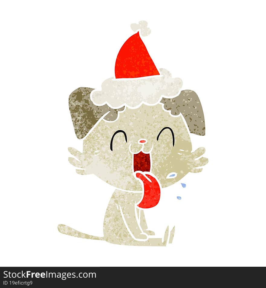 Retro Cartoon Of A Panting Dog Wearing Santa Hat