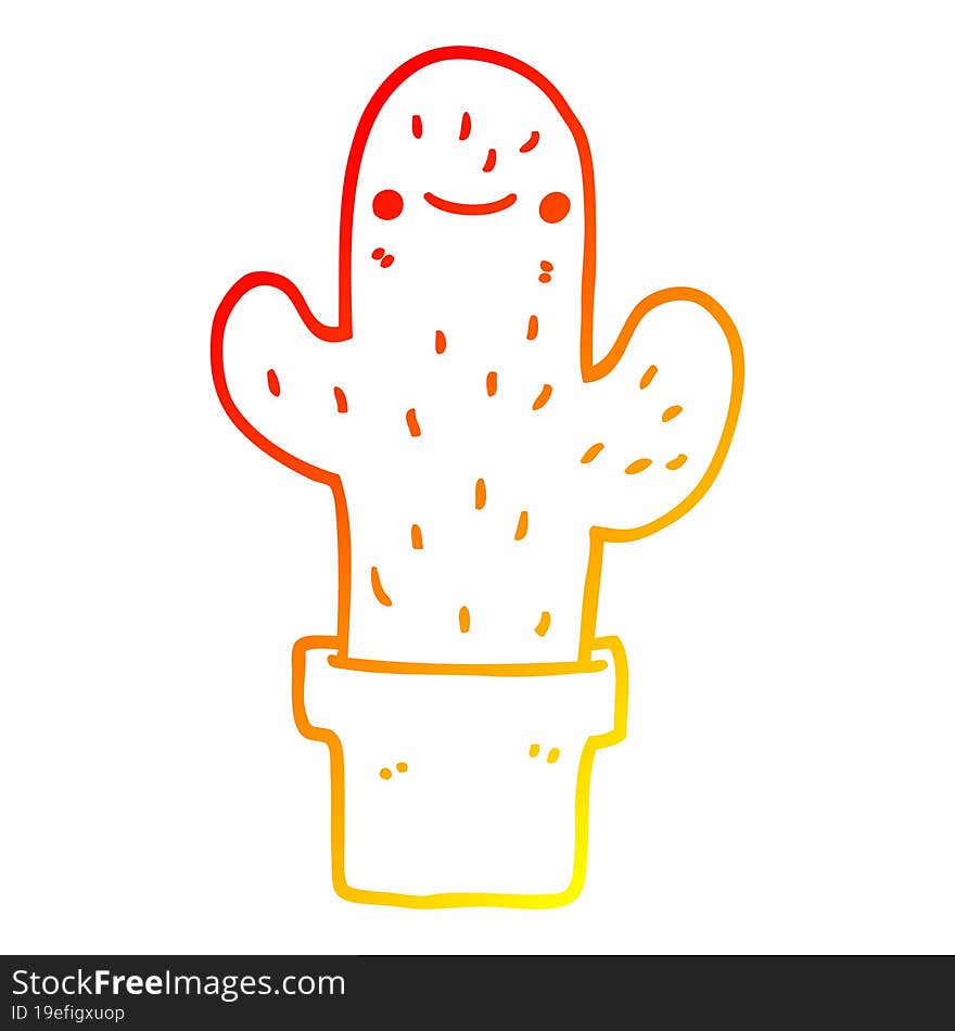 warm gradient line drawing cartoon cactus