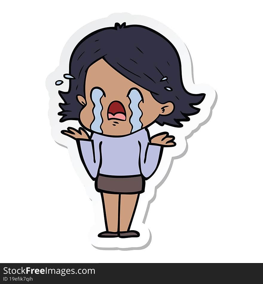 Sticker Of A Cartoon Woman Crying