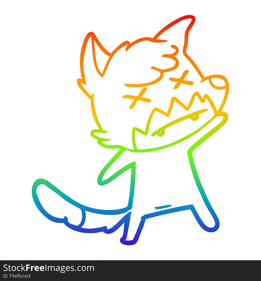 rainbow gradient line drawing cartoon cross eyed fox