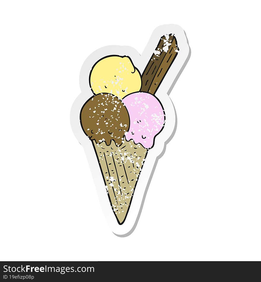 retro distressed sticker of a cartoon ice cream cone