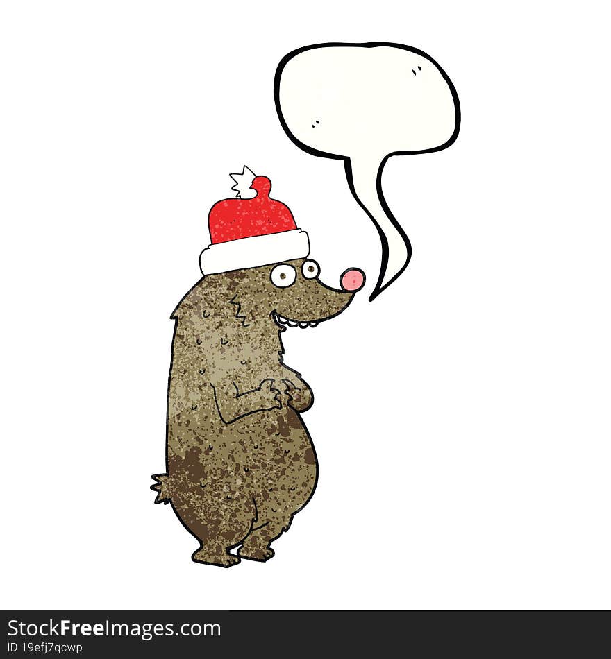 Speech Bubble Textured Cartoon Bear Wearing Christmas Hat