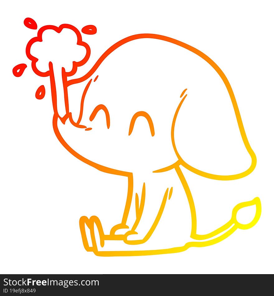 Warm Gradient Line Drawing Cute Cartoon Elephant Spouting Water