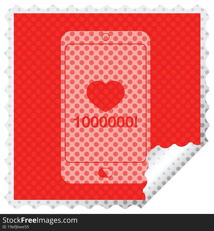 mobile phone showing 1000000 likes square peeling sticker