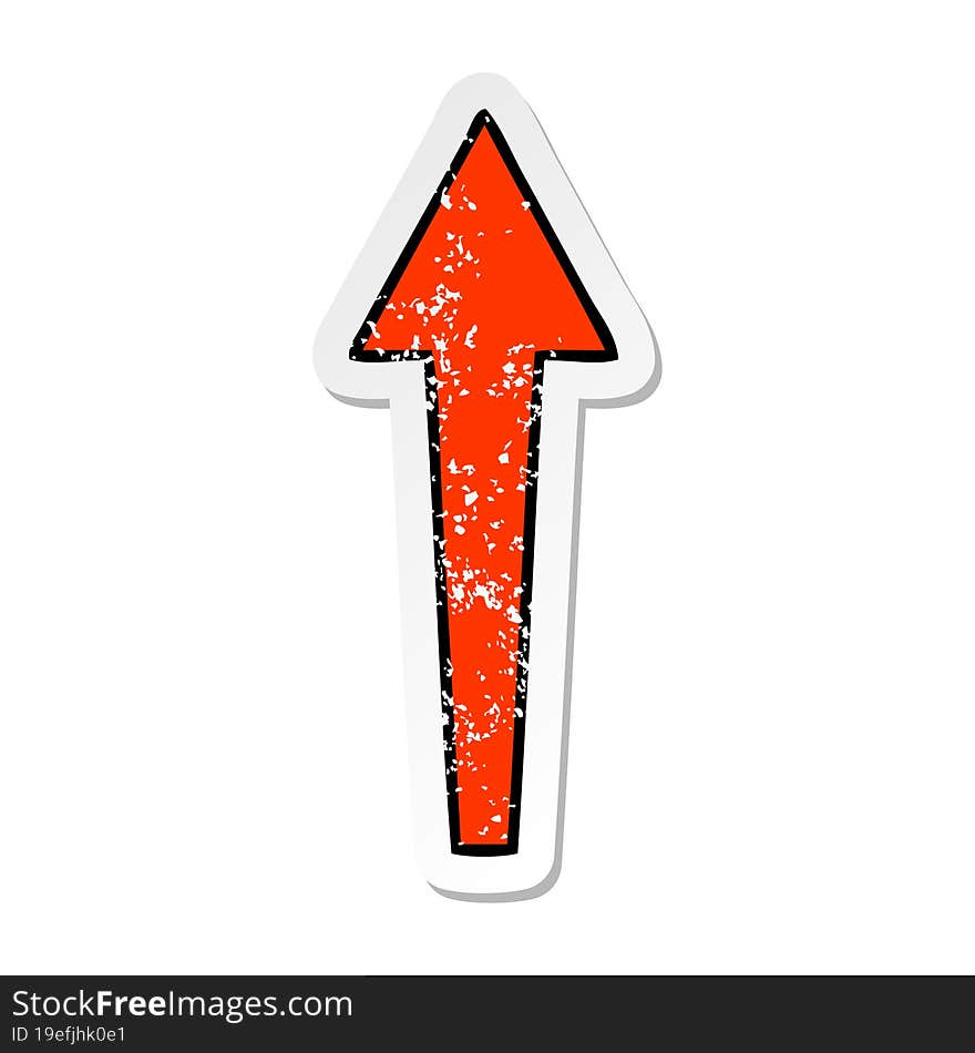 distressed sticker of a quirky hand drawn cartoon arrow