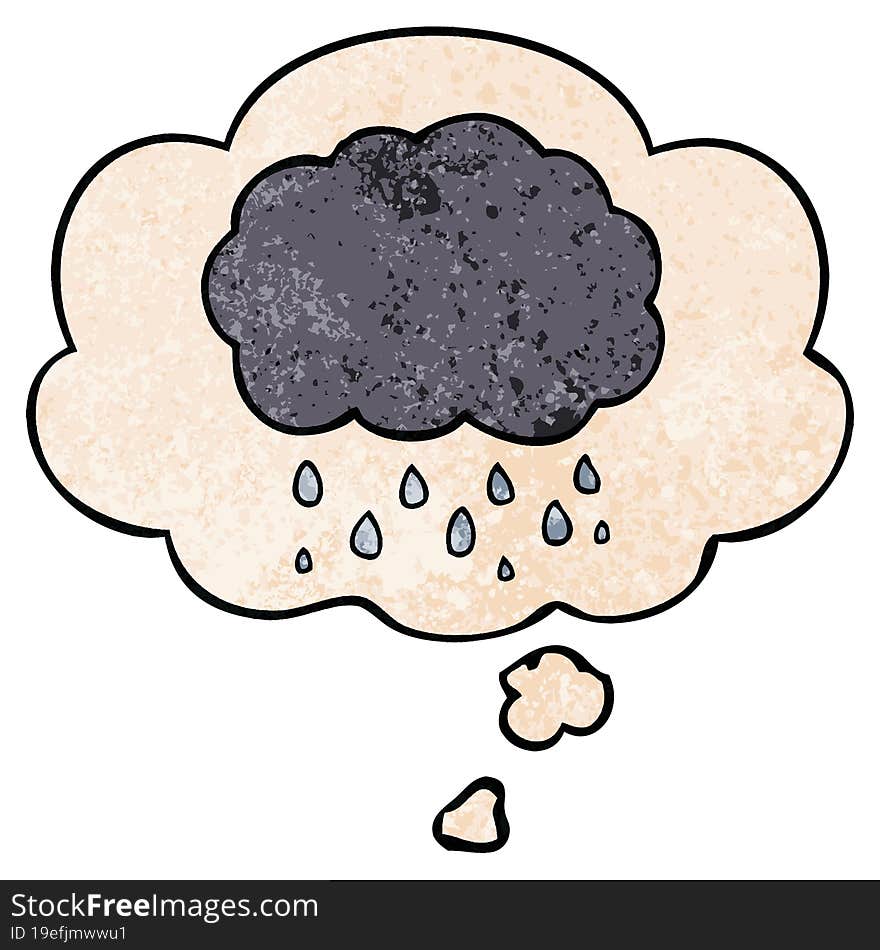 cartoon cloud raining and thought bubble in grunge texture pattern style