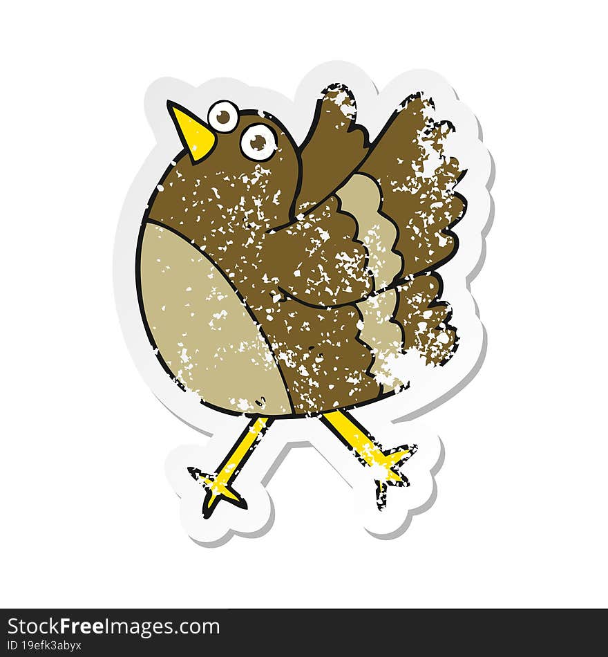 retro distressed sticker of a cartoon happy bird