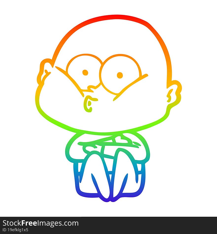 rainbow gradient line drawing cartoon bald man staring