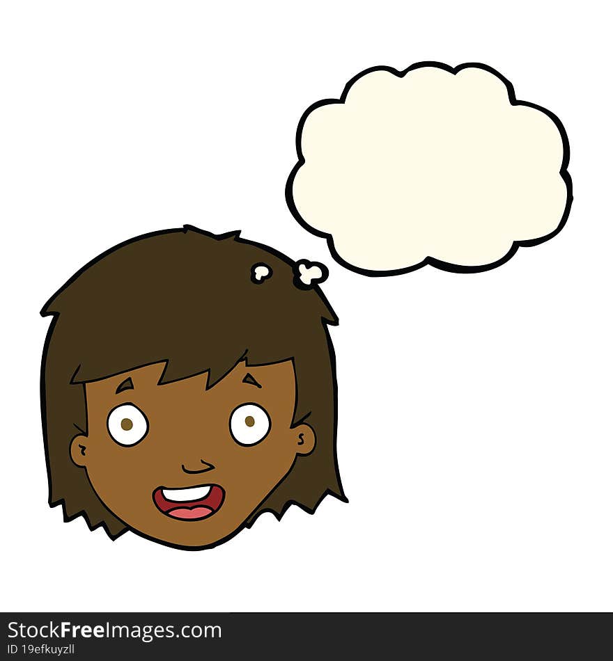 Cartoon Happy Female Face With Thought Bubble