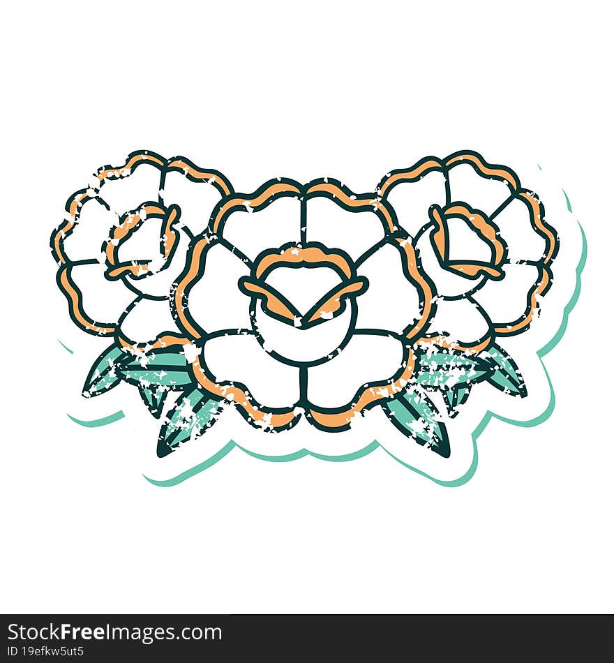 iconic distressed sticker tattoo style image of a bouquet of flowers. iconic distressed sticker tattoo style image of a bouquet of flowers