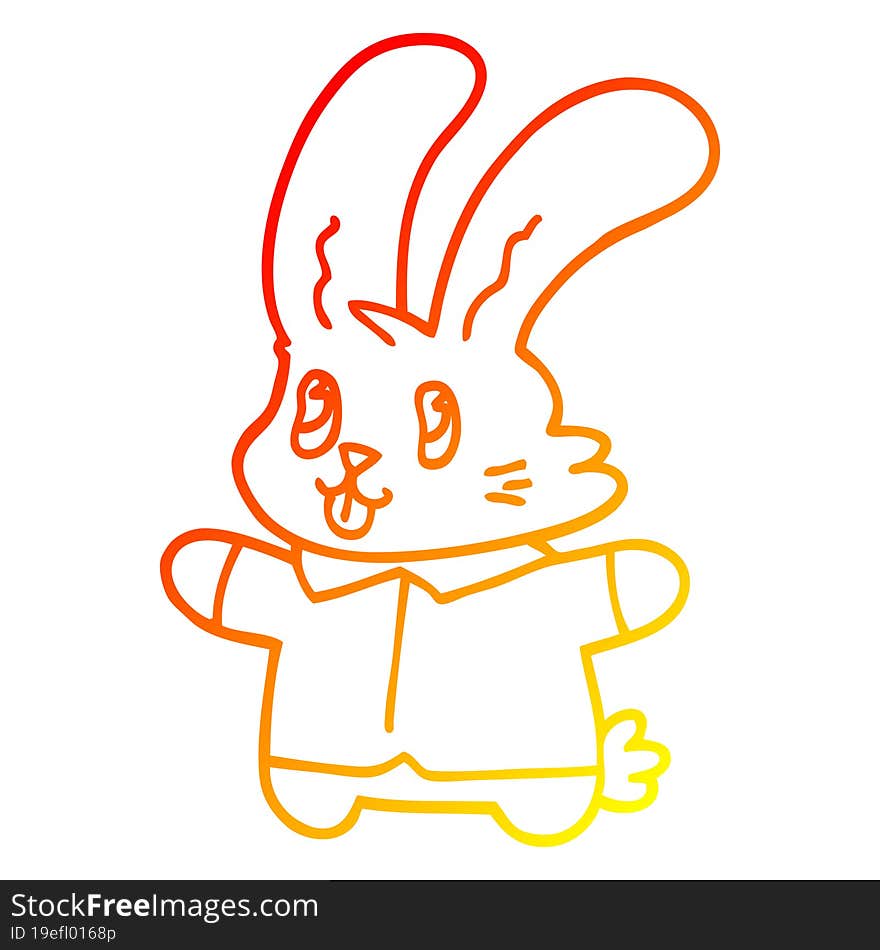 warm gradient line drawing of a cartoon jolly rabbit