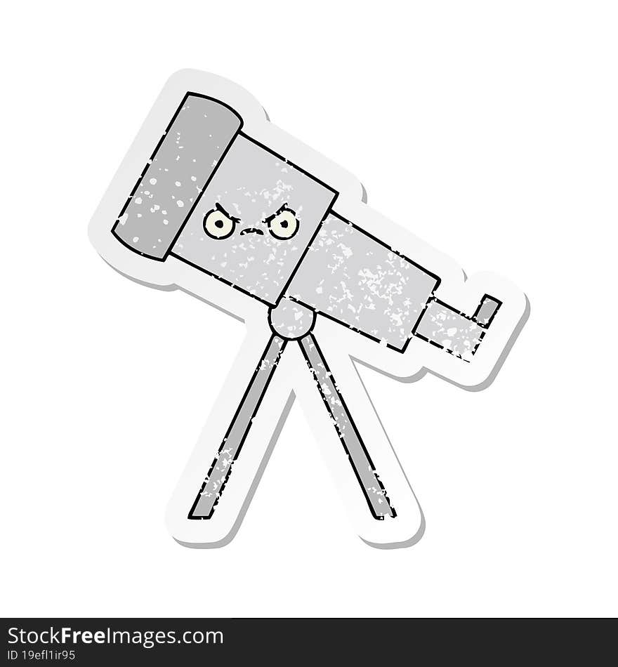 distressed sticker of a cute cartoon telescope