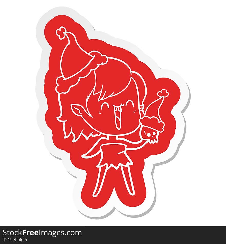 cute cartoon  sticker of a happy vampire girl wearing santa hat