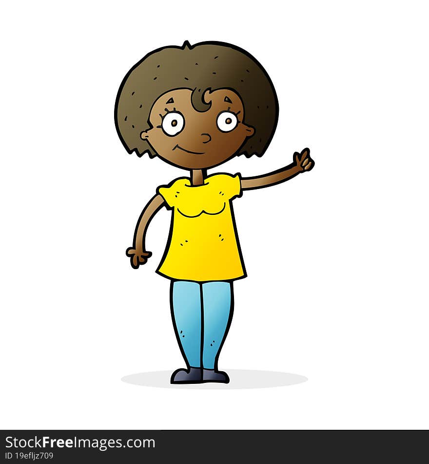 Cartoon Happy Woman Pointing