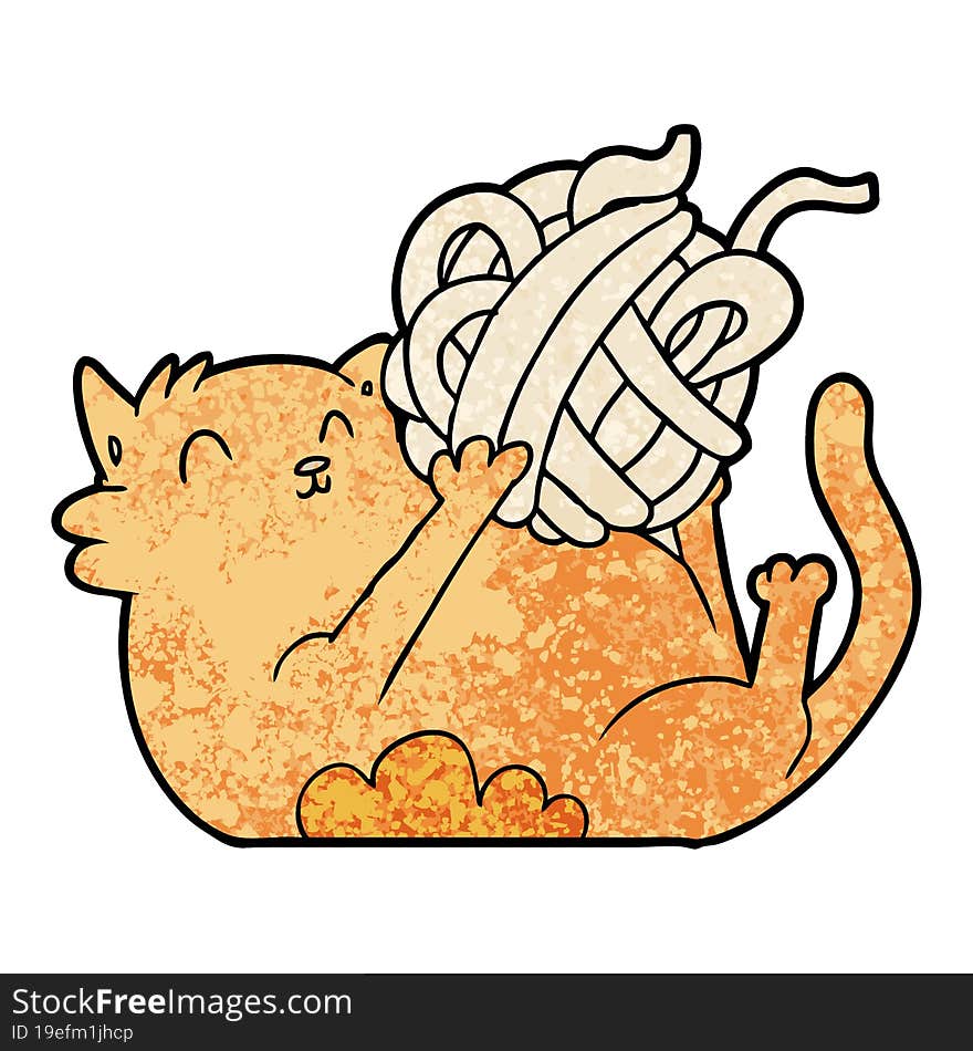 cartoon cat playing with ball of string. cartoon cat playing with ball of string