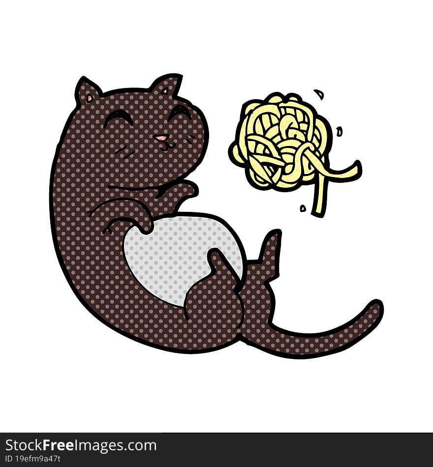 cartoon cat with ball of yarn