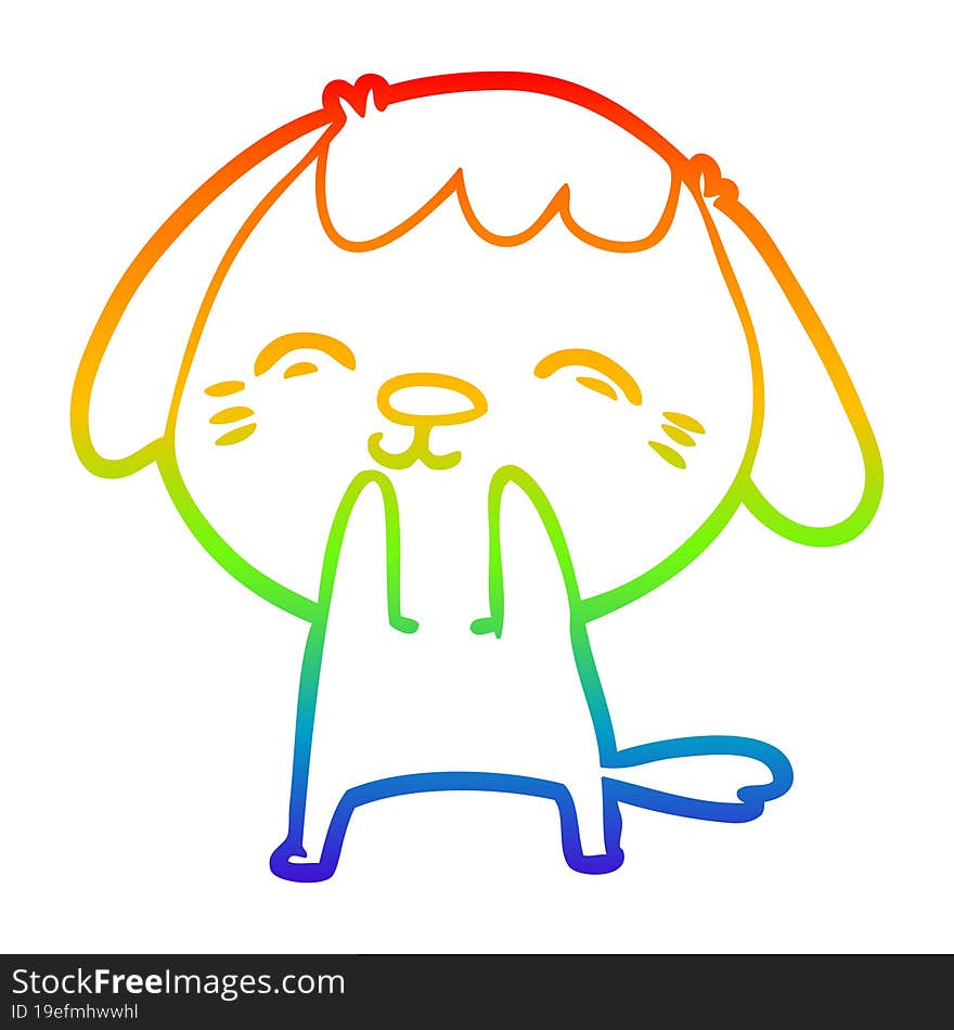 Rainbow Gradient Line Drawing Happy Cartoon Dog