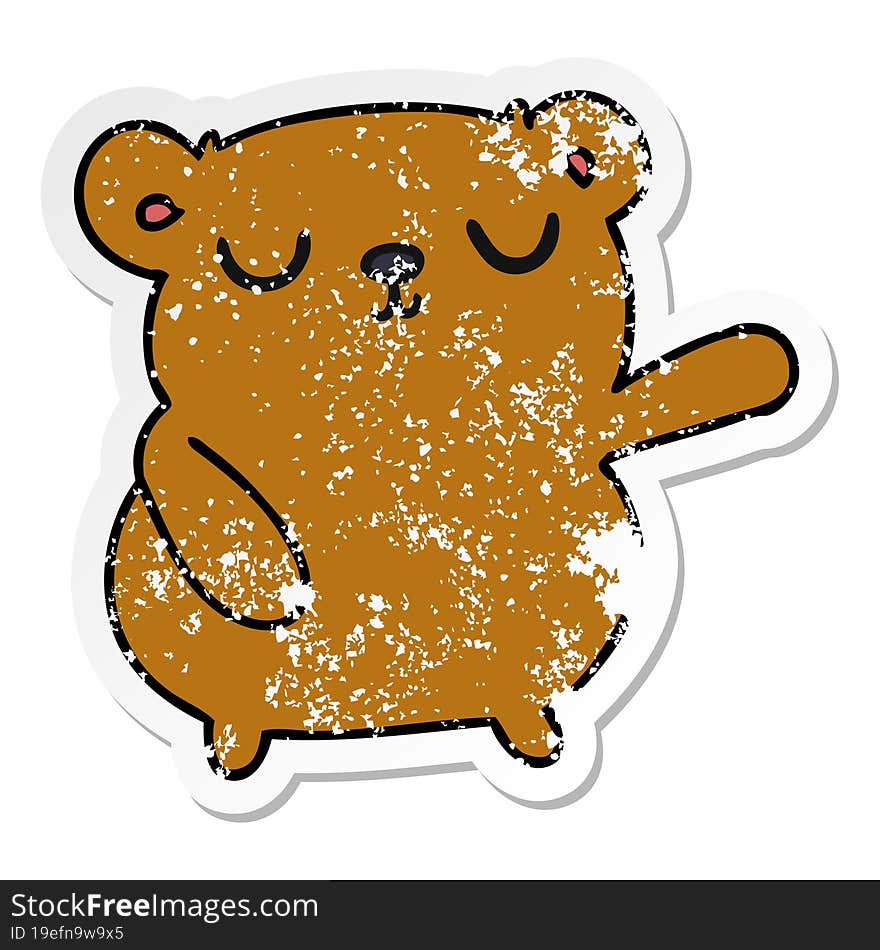 distressed sticker cartoon of a cute bear