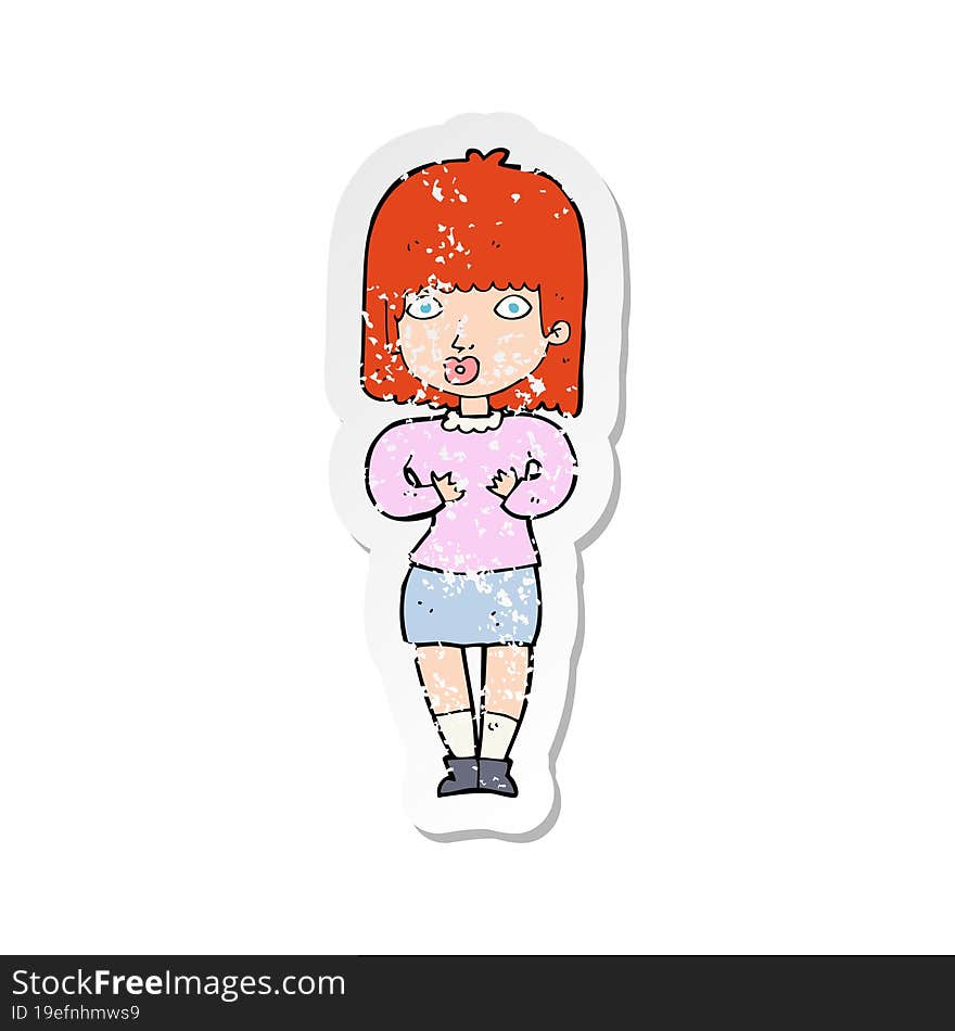 retro distressed sticker of a cartoon shocked woman