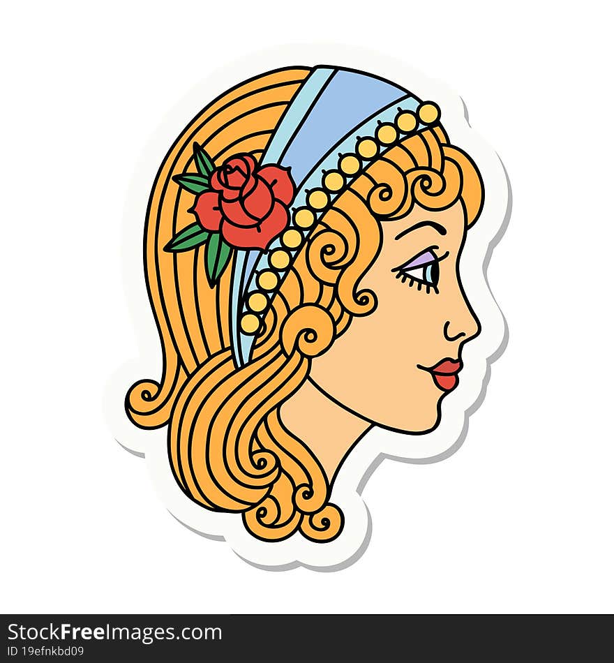 Tattoo Style Sticker Of A Gypsy Head