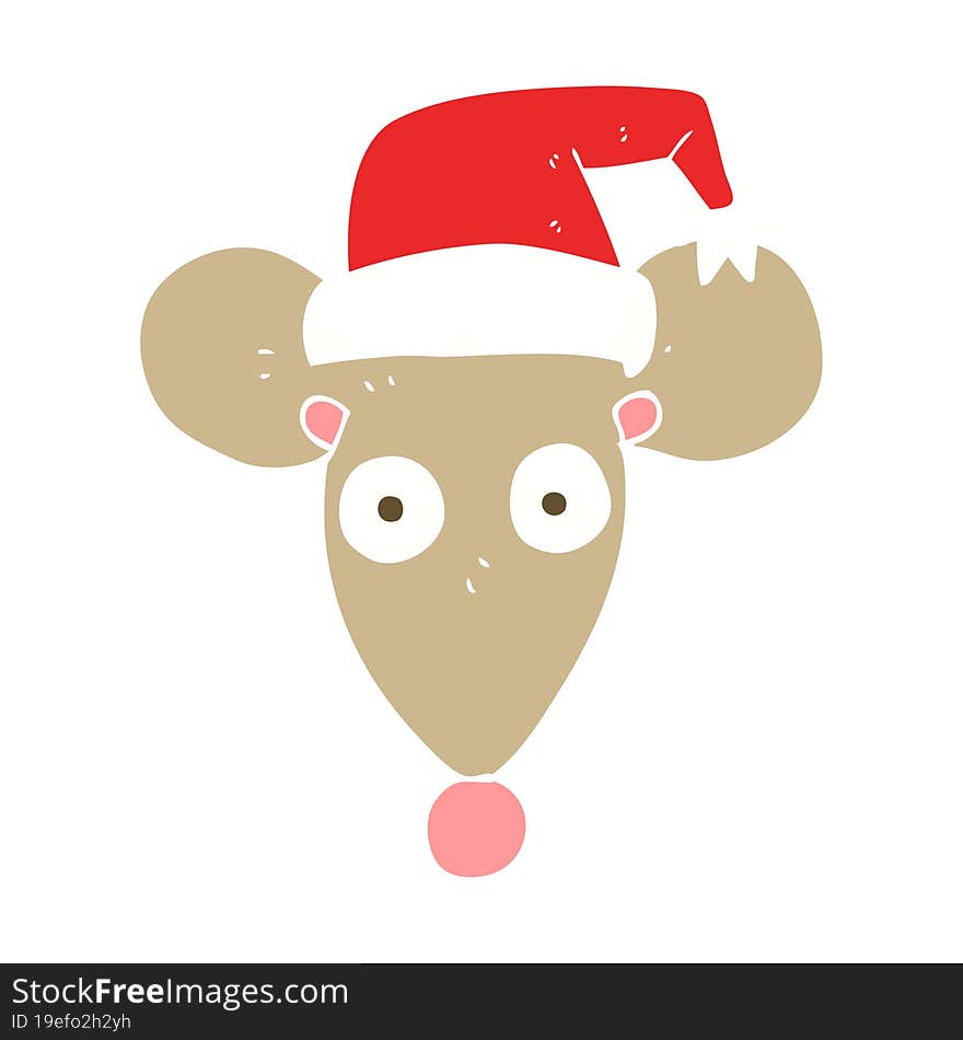 Flat Color Illustration Of A Cartoon Mouse In Christmas Hat