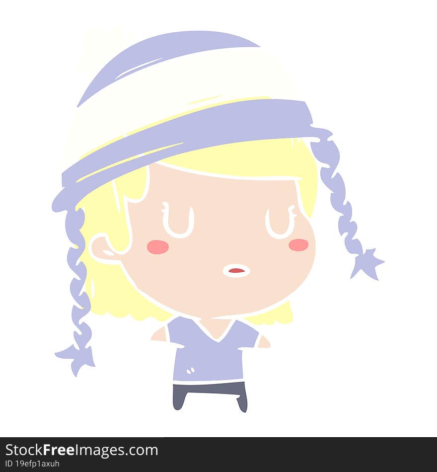 Flat Color Style Cartoon Woman Wearing Hat