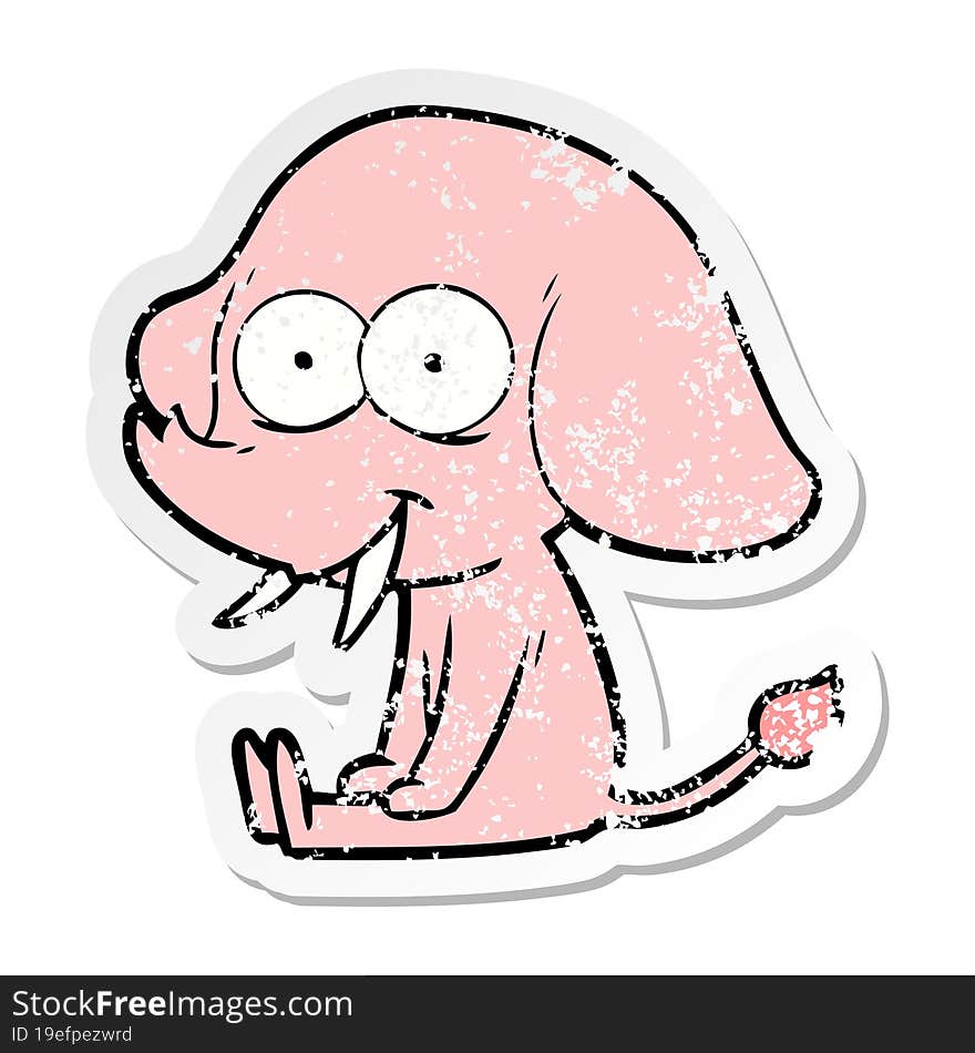 distressed sticker of a happy cartoon elephant