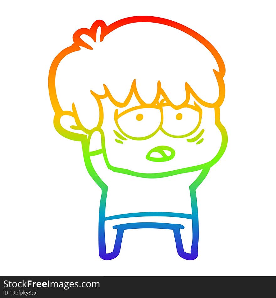 Rainbow Gradient Line Drawing Cartoon Exhausted Boy