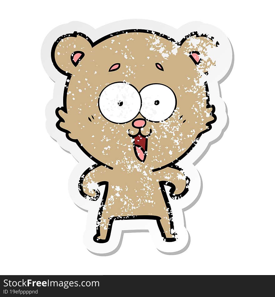 distressed sticker of a laughing teddy  bear cartoon