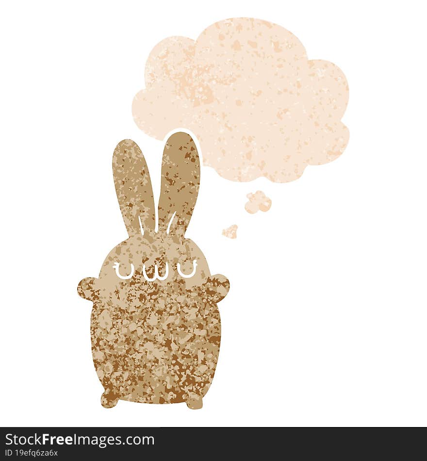 cartoon rabbit with thought bubble in grunge distressed retro textured style. cartoon rabbit with thought bubble in grunge distressed retro textured style