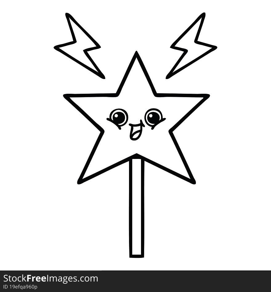 line drawing cartoon of a magic wand