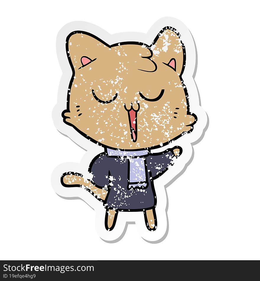 distressed sticker of a cartoon cat singing