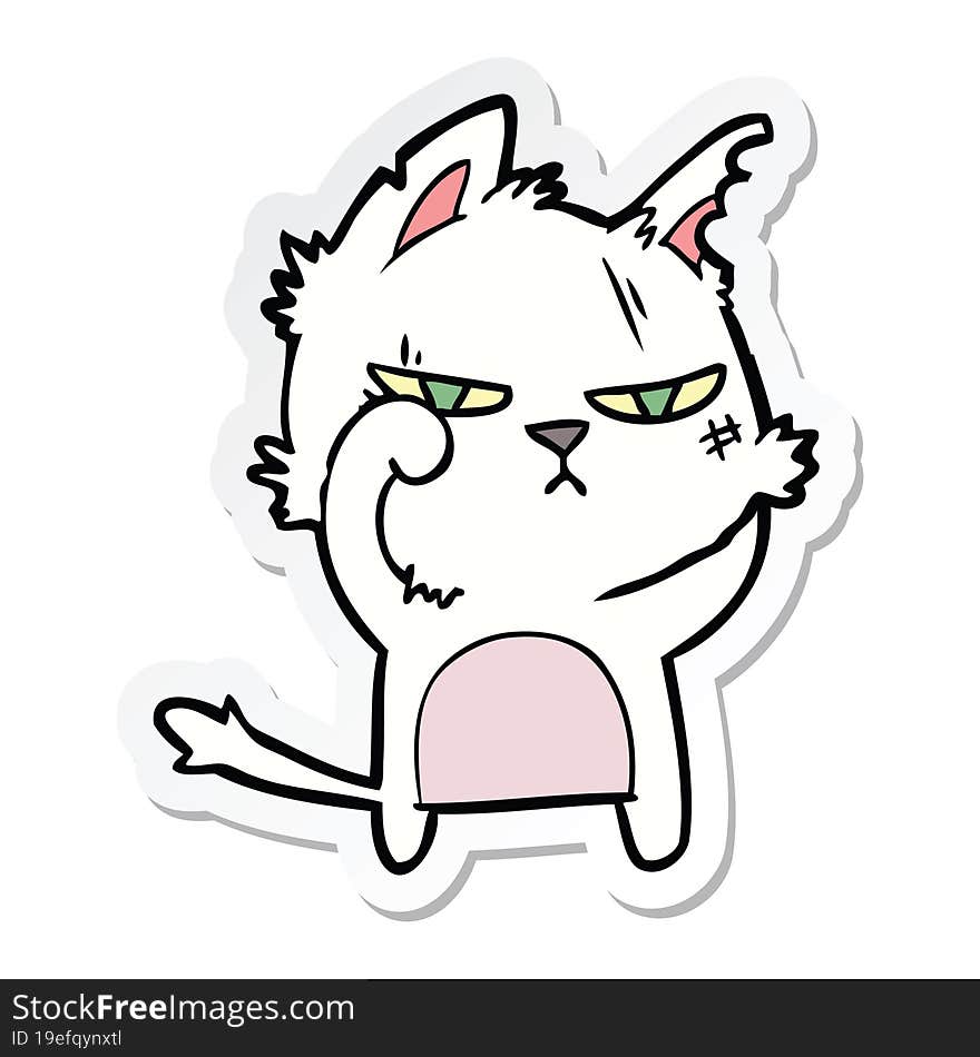 sticker of a tough cartoon cat