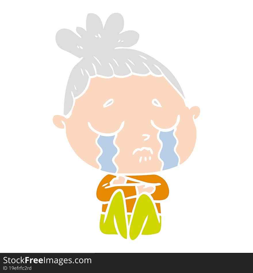 flat color style cartoon crying woman hugged up