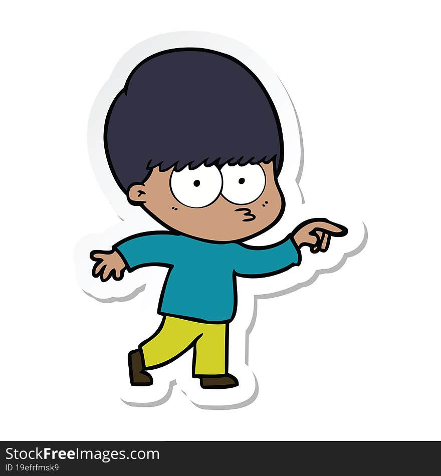 Sticker Of A Nervous Cartoon Boy