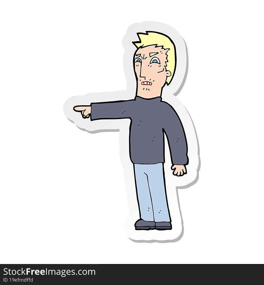 sticker of a cartoon angry man pointing