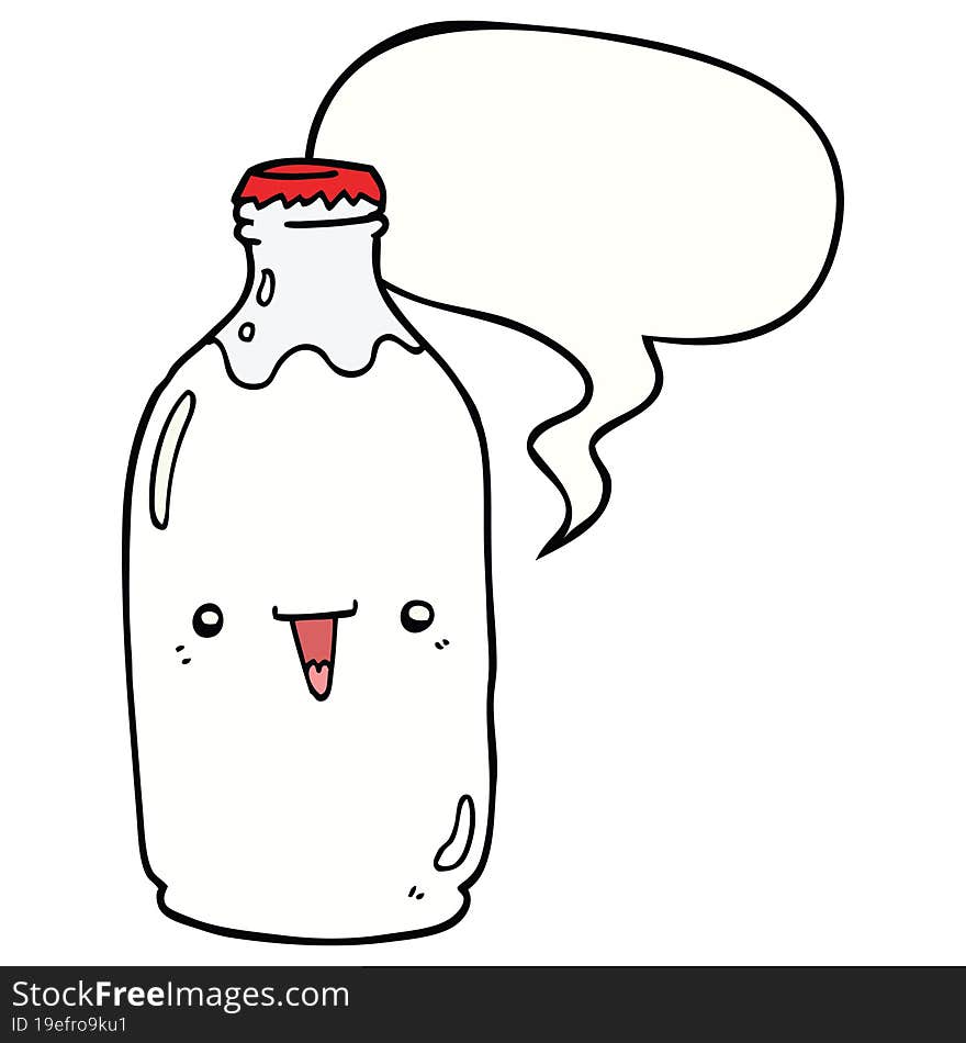 cute cartoon milk bottle and speech bubble