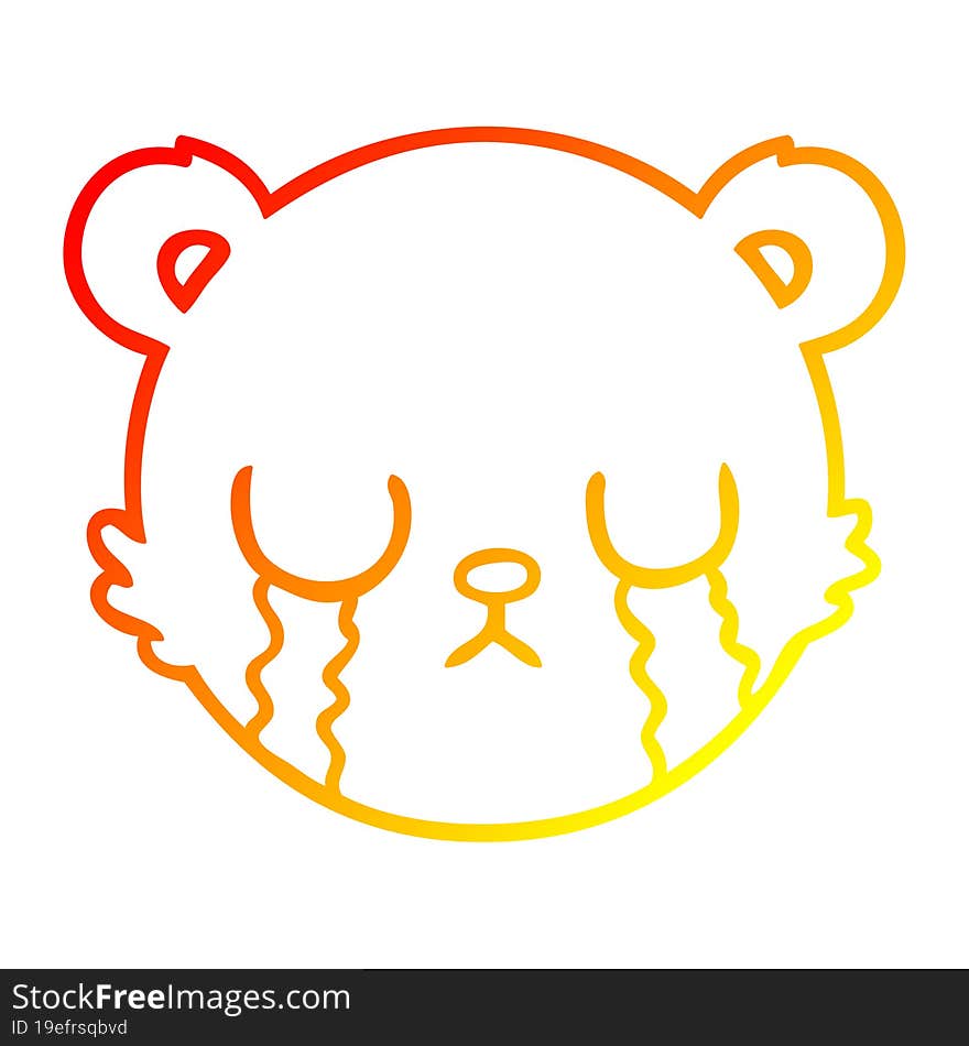 warm gradient line drawing of a cute cartoon teddy bear face crying