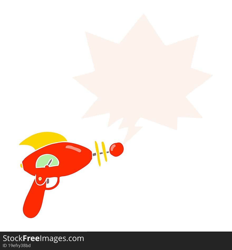 cartoon ray gun and speech bubble in retro style