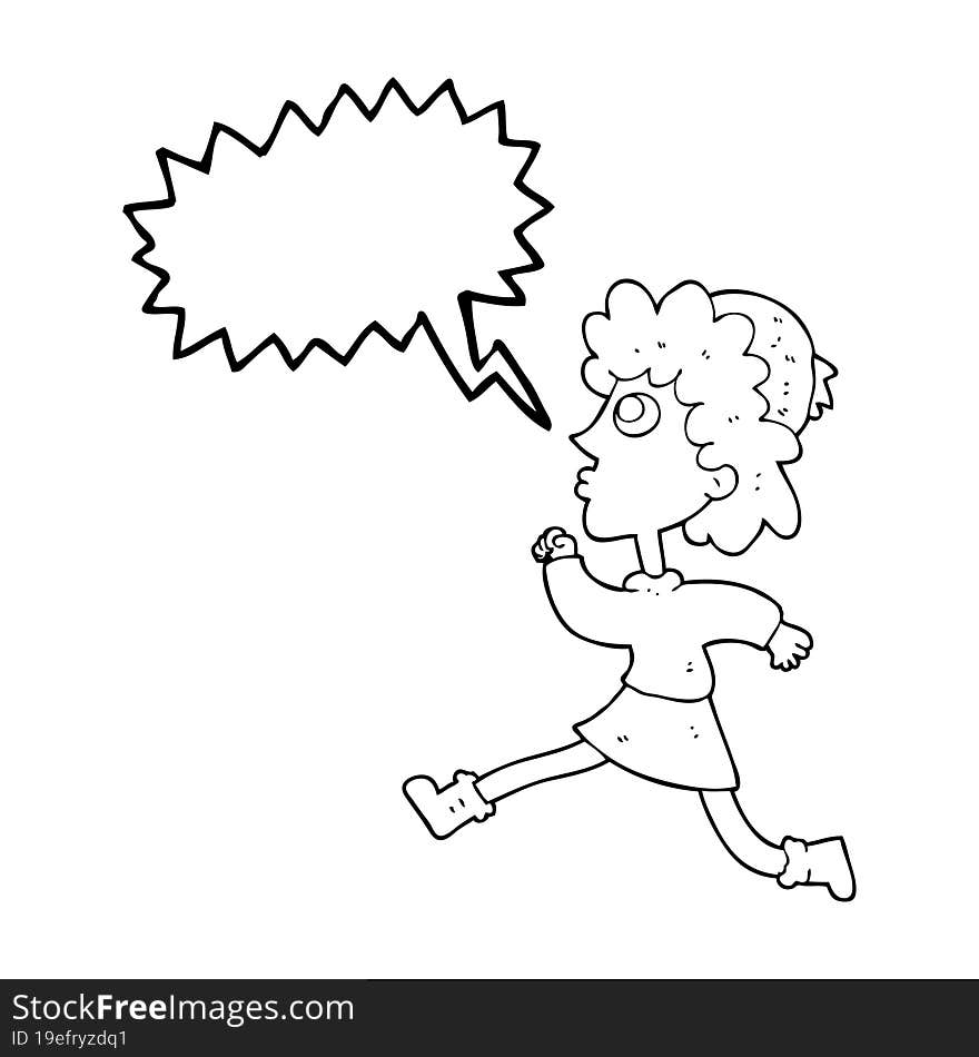 freehand drawn speech bubble cartoon running woman